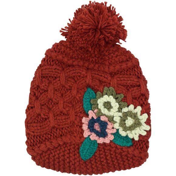 Thick Knit Floral Slouchy Beanie Hat With Brim & Pom Pom - Picture 7 of 8